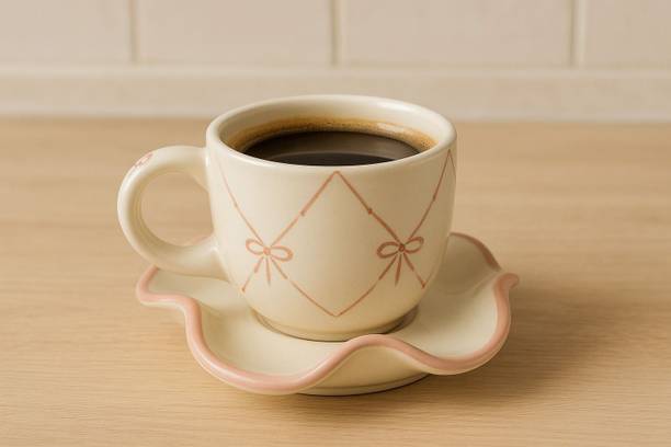 ABC Pack of 1 Ceramic Pink Bow Ceramic Cup & Saucer Set
