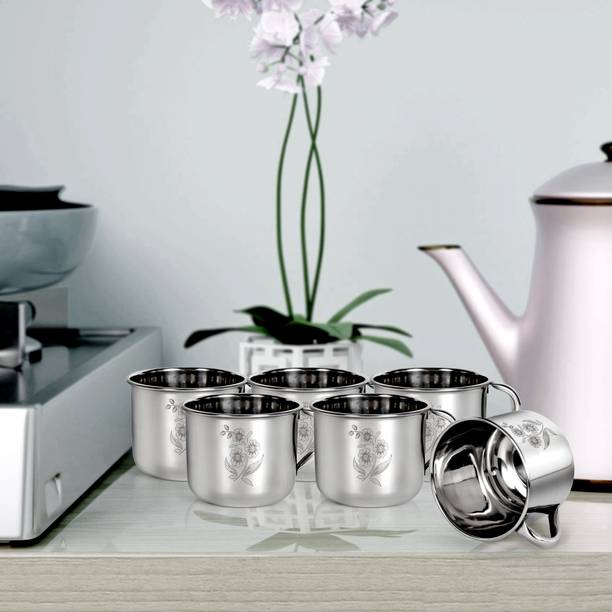Q4S Premium Cup For Tea , Milk , Coffee , Hot drinks of 140 ml Floral Design स्टेनलेस स्टील