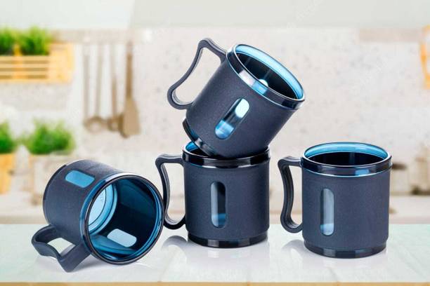 BELLERBIRD Pack of 4 Plastic Premium Quality Unbreakable Material Tea & Coffee Cup And Mug Set