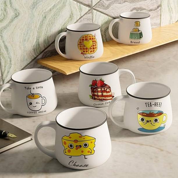 TheMoonStore Pack of 6 Ceramic New Trendy Classy Ceramic Tea & Coffee cups ( white ) 200ML ( Set Of 6 )