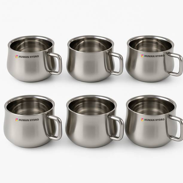 Human Hydro Pack of 6 Stainless Steel Tea Cups | 6-Piece Prime Steel Wide Mini Mugs