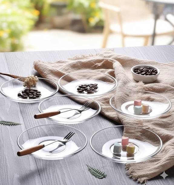 ZXORC Pack of 6 Glass Clear Glass Saucer Set 6-Pieces Without Cup