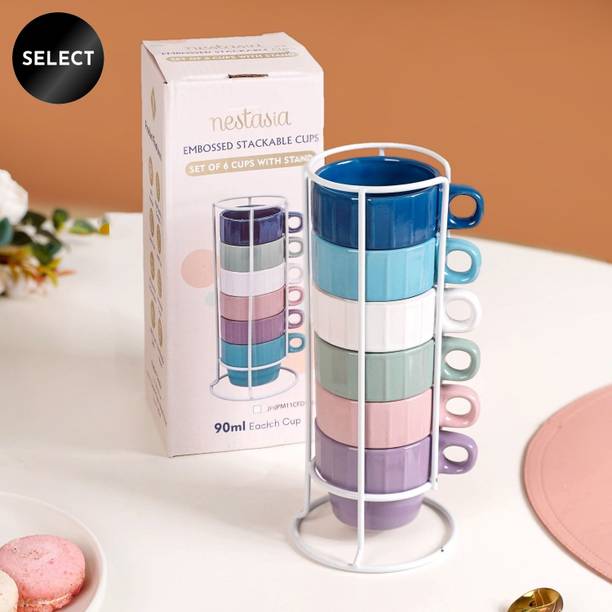 Nestasia Pack of 6 Ceramic Mini Stackable Expresso Cup And Saucer Set