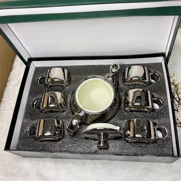 DMRD MART Pack of 7 Porcelain Dmrd Mart-Porcelain 6 Tea Set With Kettle |Tea Cup Set 7Pc Cup Set For Gift