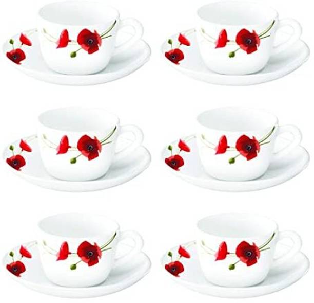 BOROSIL Pack of 1 Glass REDCARNATION CUP & SAUCER SET , 145ML, 12 PIECES