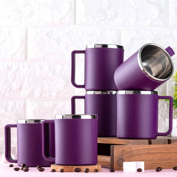 SPEACK Pack of 6 Stainless Steel, Plastic Premium Quality Matt-Finished Double-Walled Tea, Coffee,