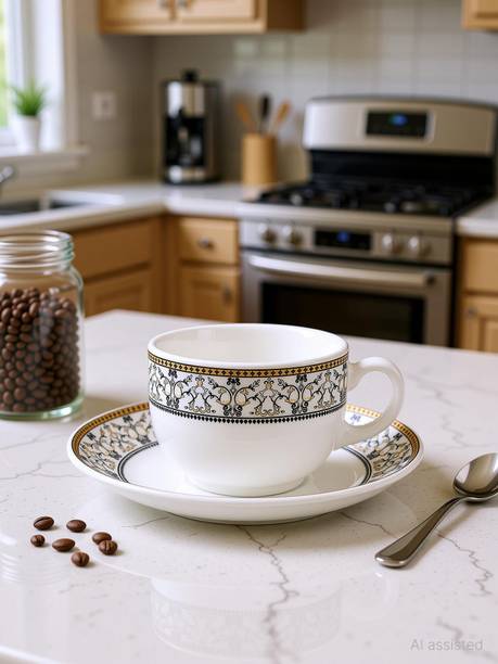 LAOPALA DIVA Pack of 12 Opalware Opalware Moroccan gold Cup Saucer Set 160 ml (Set of 12 pcs)