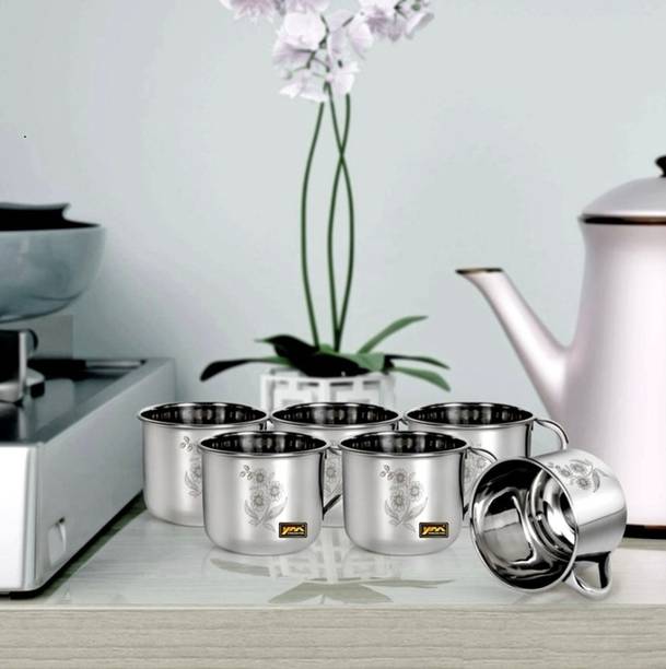 YM Stainless Steel Pack of 6 Stainless Steel Premium Single Wall Tea & Coffee Cup 150ml