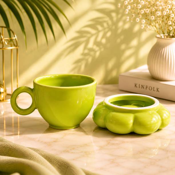 Devlink Pack of 2 Ceramic Cup And Saucer Set |Tea Cup Set | Paw Shaped Saucer