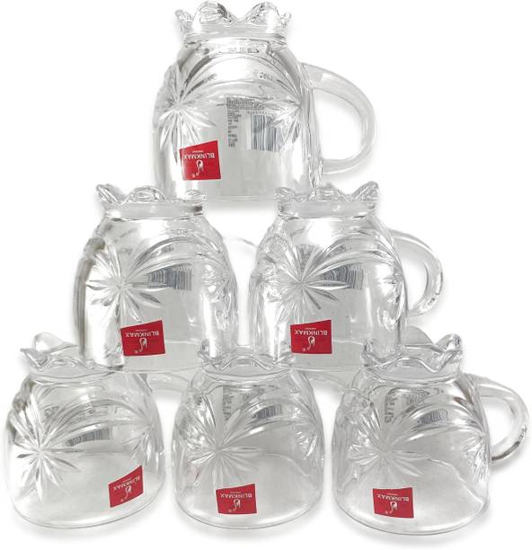 Elven Pack of 6 Glass BLINKMAX Transparent Flower Design Tea Cup Coffee Cup Set Made of Glass 155 ml