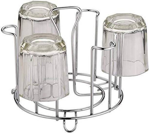 GRIDKITCHEN Pack of 1 Stainless Steel Stainless Steel Glass Stand For Kitchen 6 Glass Holder Chrome Finish Steel