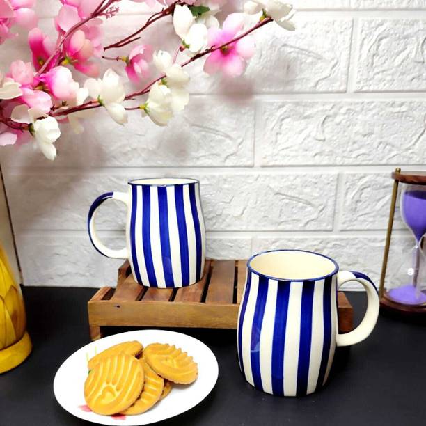 AAV WORLD Pack of 2 Ceramic mug of 2 in ceramic of white blue line