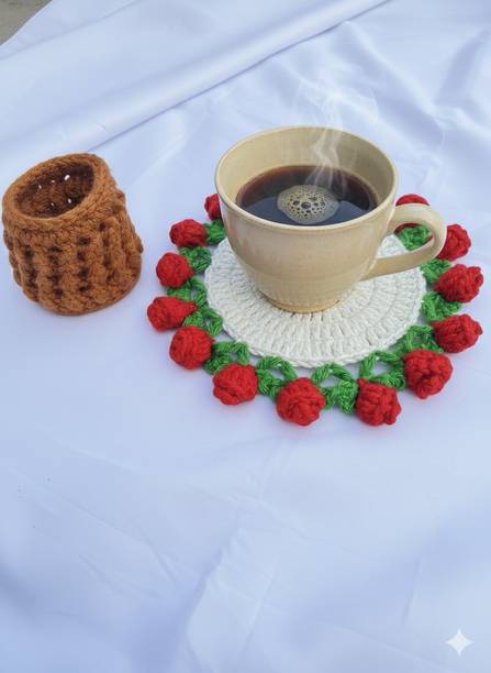 Kayakalp dcreativemind Pack of 1 Cotton Flower cup coster with pot & bouquet