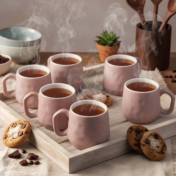 Trisha Pack of 6 Ceramic Lavender Pebble ( Purple ) coffee cup and Aesthitic tea cup set of 6