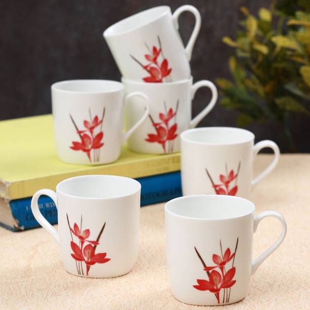 CLAY CRAFT Pack of 6 Ceramic Printed Glossy Finished, Microwave Safe Tea Cups