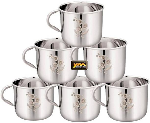 YM Stainless Steel Pack of 6 Stainless Steel Premium Tea & Coffee Cup 140ml