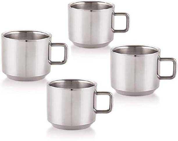 KARFE Pack of 4 Stainless Steel Double wall Tea/ coffee ( 60ml )