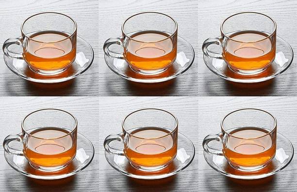Tap2kaart Pack of 12 Glass 6 Roma Glass Tea and Coffee Cups with 6 Glass Saucer for Home and Garden