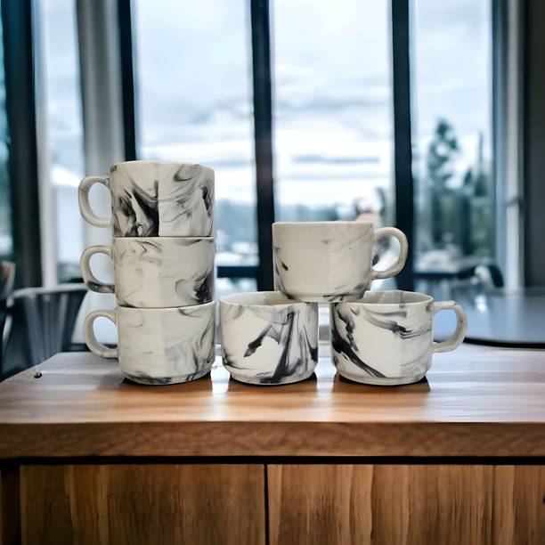 Boncel Pack of 6 Ceramic Italian Tea/Coffee Cup Set - 170 ML Each