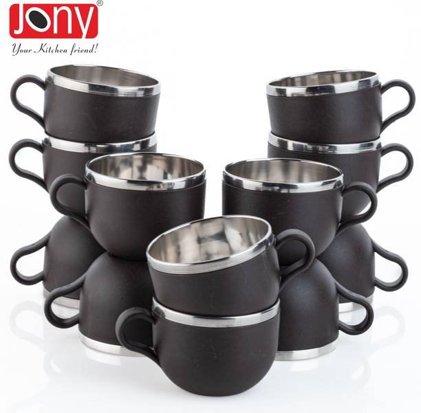 Jony Pack of 12 Plastic, Steel Premium Quality Chai, Tea & Coffee Cup Set - Elegant & Durable for Daily Use