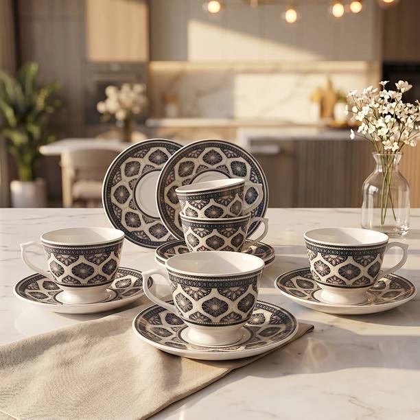 U.P.C. Royal Tea Cup Saucer Set of 6 180ml, Gift Ready बोन चाइना