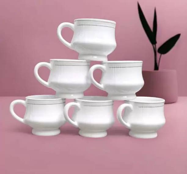 KIKI CREATION Pack of 6 Bone China, Ceramic Premium Quality Small Size white Mona tea cup set