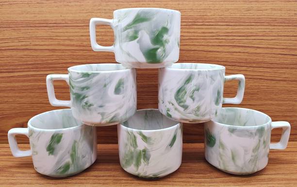 laghima jadon Pack of 6 Ceramic Coffee Cups & Tea Hotel Cup Round shape 130ML (White & Light Green)