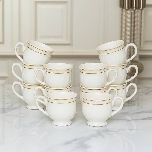 D'Maiolica Pack of 12 Ceramic Elegant Pottery white Tea/Coffee/Milk Ceramic Cups, Classic Tea Mug set 125 mL