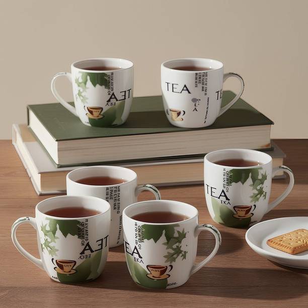 U.P.C. Pack of 6 Bone China Multi Color Decal Set Of 6 Cups Of Fine Bone China Ceramics Tableware, Daily Use Kitchen Ware *Cappuccino Series