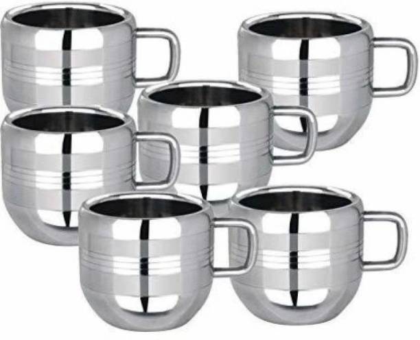 PALOMINO Pack of 6 Stainless Steel STAINLESS STEEL CUP SET OF 6 ( STAINLESS STEEL DOUBLE WALL TEA AND COFEE CUP)