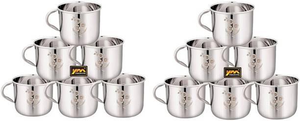 YM Stainless Stainless Steel Royal Premium Tea & Coffee Cup (Pack of 12) 140ml Laser Design