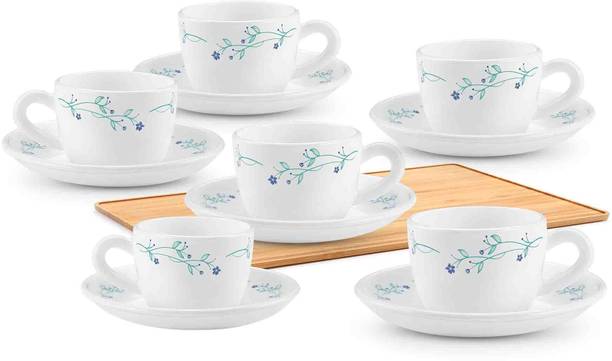 TREO Pack of 12 Opalware Opalware Ophelia 13 Murel Cup & Saucer Set , Set of 12 | White