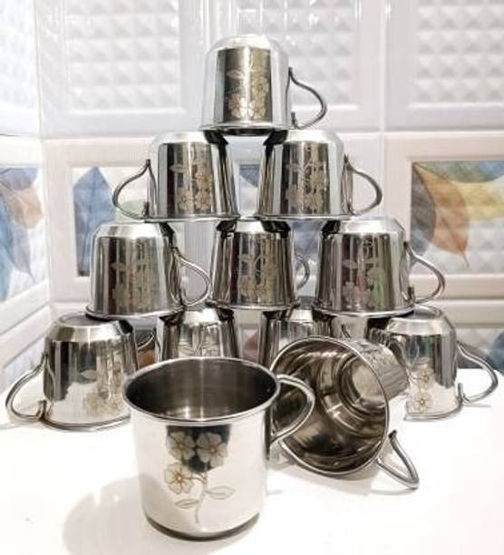 STOREeASY Pack of 12 Stainless Steel Tea Cup Set | Steel Cups | Coffee Cups| Chai ka Cup | Coffee Mug