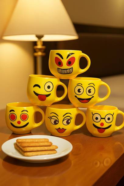 The Cuppist Pack of 6 Ceramic Colorful Designer Small Size Premium Quality Tea Cup Set,