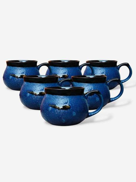 Anu Pack of 6 Ceramic 3 yasha blue cups for tea and coffee
