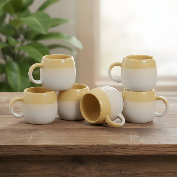 craftedclay Pack of 6 Ceramic Premium handcrafted Style Ceramic Cup – yellow Dual Tone | 150 ML