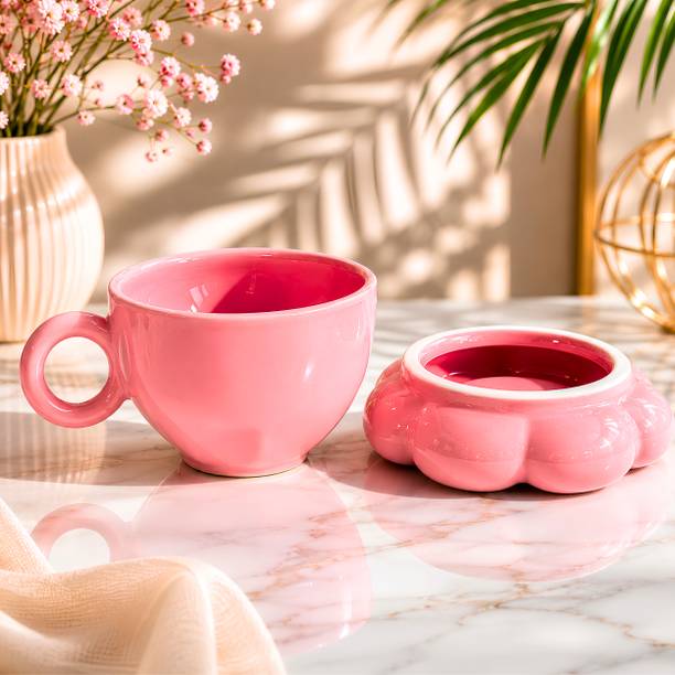 Devlink Pack of 2 Ceramic Cup And Saucer Set |Tea Cup Set | Paw Shaped Saucer