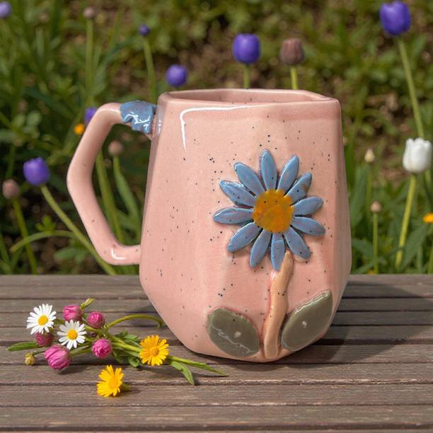 Fariya Pack of 1 Ceramic FARIYA 3D Flower Ceramic Coffee Mug with Handle | Handmade Floral Tea Cup