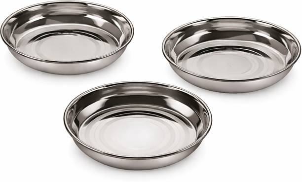 SY Enterprises Pack of 3 Stainless Steel Stainless Steel Snack Plates Set | Small Steel Plates for Snacks