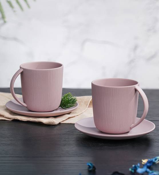 Vola Global LLP Pack of 4 Porcelain Vogue - Cup & Saucer - Conical - Set of 4 - Quicksand