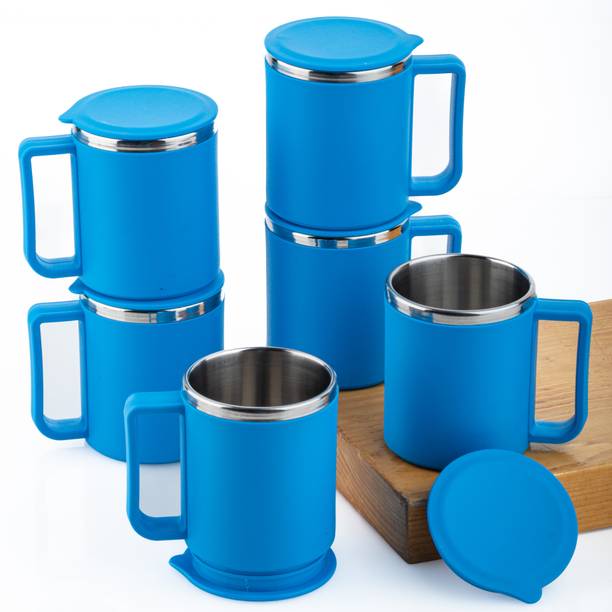 Grenee Pack of 6 Stainless Steel, Plastic coffee mug lid for tea, coffee with handle