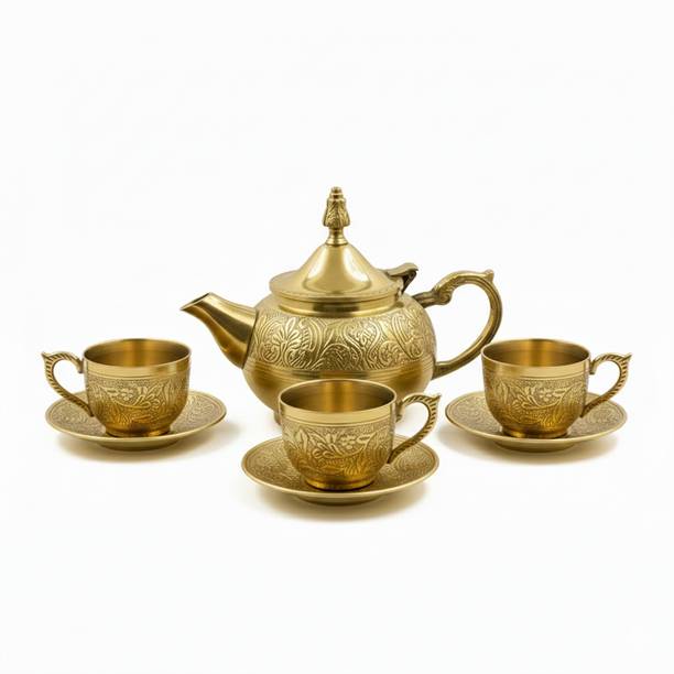 Moongil Brass - Tea Pot with Cup and Saucer Set of (3)