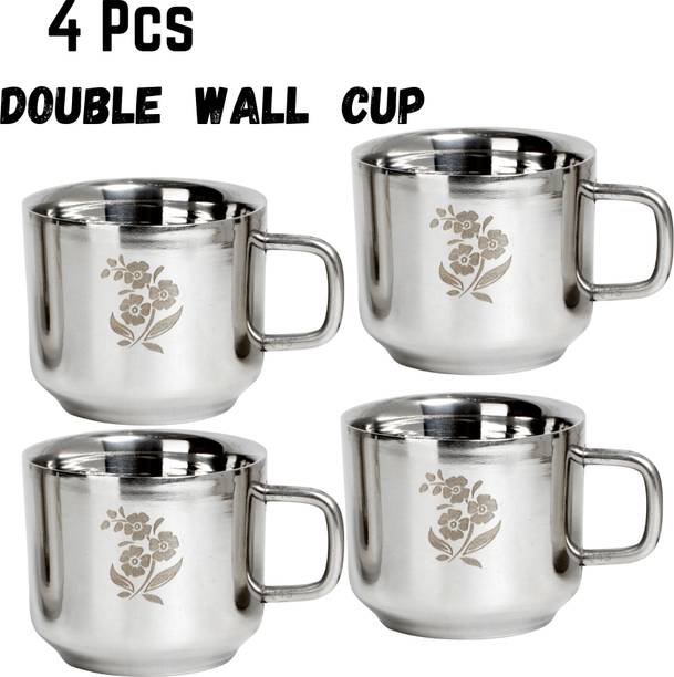 Q4S Cups for tea 100 ml Double wall cup for chai coffee tea cups Shine Gloss Outside स्टेनलेस स्टील