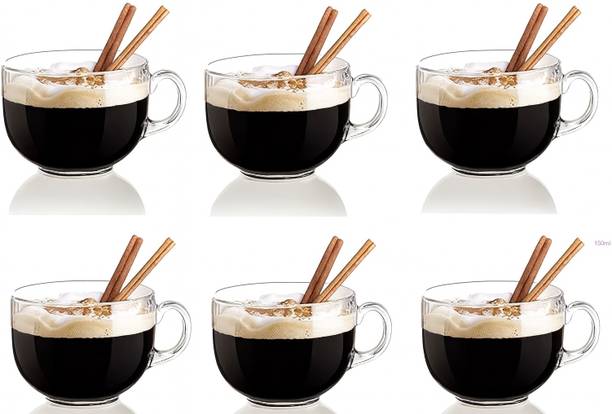 b7 Creations Pack of 6 Glass Glass Transparent Imported Round Crystal Glass Tea & Coffee Cups (Clear)ayr