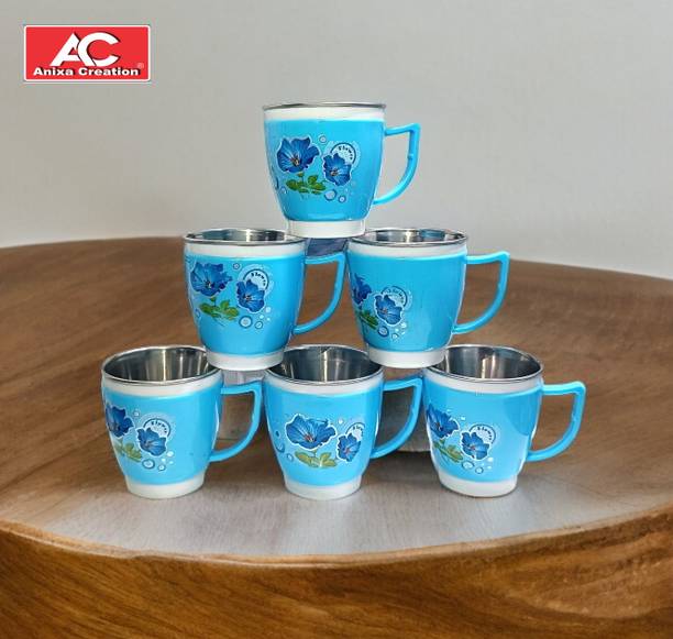 Anixa Creation Pack of 6 Stainless Steel, Plastic Evolo Tea Cup Set | Steel Cups | Coffee Cups| | Coffee Mug