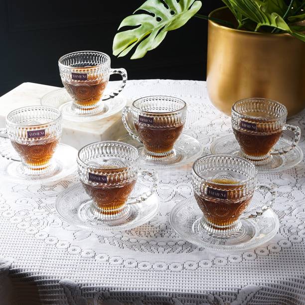 आर्टमेंट Mandala Dreams Glass Cup and Saucer Set (Set of 6) काँच