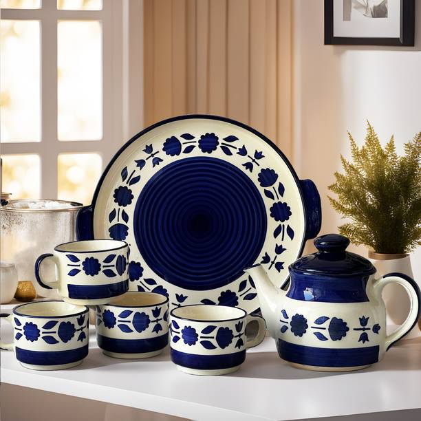 प्राही लाइफस्टाइल Tea Cup Set with Kettle & Serving Tray (6 Pieces) Tea/coffee set | Wedding gifts सिरेमिक
