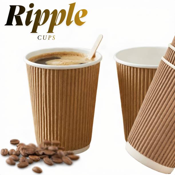 ANJANEY Pack of 25 Paper Disposable Premium Ripple Cup 200ml