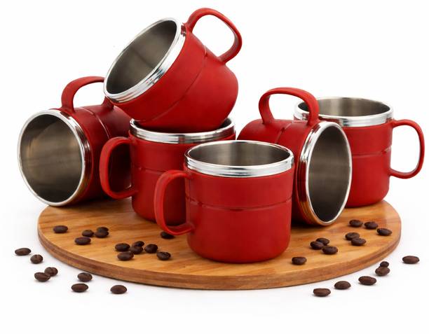 Flipkart SmartBuy Pack of 6 Plastic, Stainless Steel Tea Cups Set / Tea Mug / Tea Cups / Cups / Mugs / Set