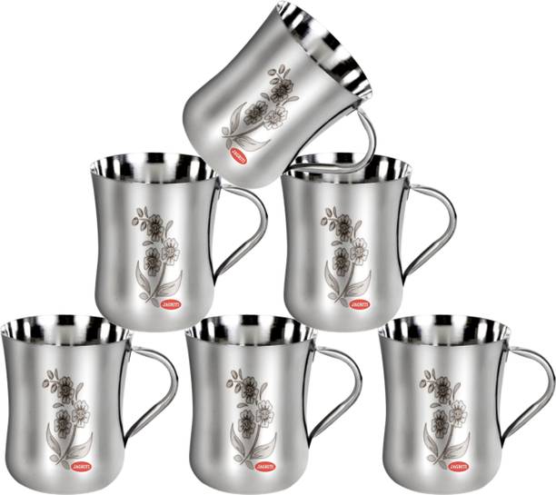 JAGRITI Pack of 6 Stainless Steel Stainless Steel Tea/Coffe Cup Set of 6 (Lazer Flower Print 150 Ml Cup Set)